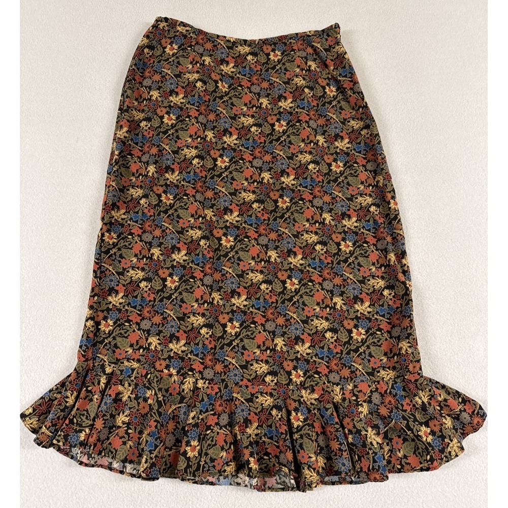 Womens Ditsy Floral Y2K Midi Skirt Sz 4 Whimsical Garden Cottage‎ Rayon Flutter